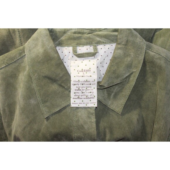 Co & Eddy Washable Suede Jacket Snap Front Green Retro Size L - Picture 7 of 7